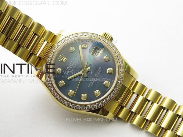 DateJust 31mm YG/Crystals Bezel APSF Best Edition Blue MOP Dial Crystals Markers on President Bracelet A2824 - Image 3
