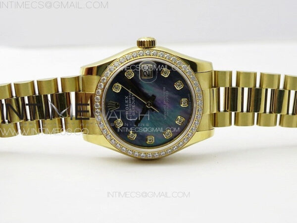 DateJust 31mm YG/Crystals Bezel APSF Best Edition Blue MOP Dial Crystals Markers on President Bracelet A2824 - Image 4