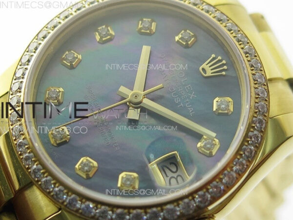 DateJust 31mm YG/Crystals Bezel APSF Best Edition Blue MOP Dial Crystals Markers on President Bracelet A2824 - Image 5