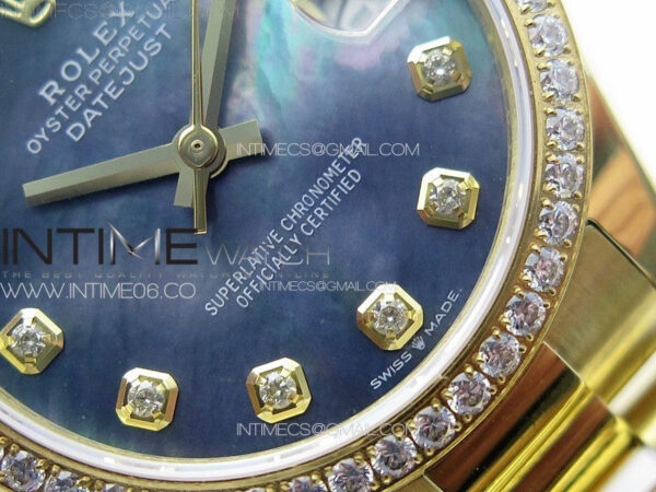 DateJust 31mm YG/Crystals Bezel APSF Best Edition Blue MOP Dial Crystals Markers on President Bracelet A2824 - Image 6