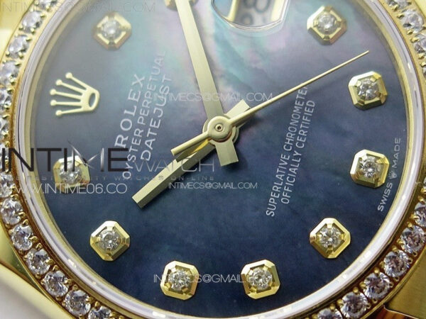 DateJust 31mm YG/Crystals Bezel APSF Best Edition Blue MOP Dial Crystals Markers on President Bracelet A2824 - Image 7
