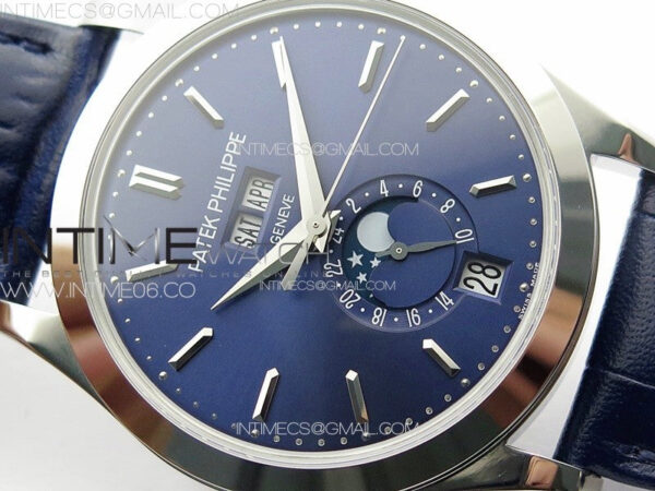 Annual Calendar Moonphase 5396 SS PPF 1:1 Best Edition Blue Dial on Black Leather Strap PPF324 - Image 7
