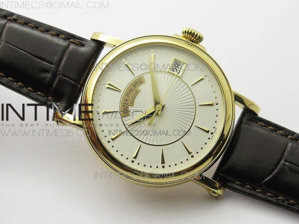 Calatrava 5153G-010 YG ZF 1:1 Best Edition White textured dial on Brown Leather Strap A324CS - Image 2