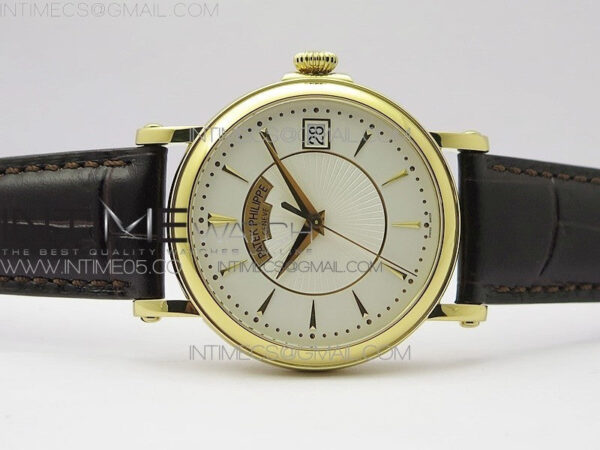 Calatrava 5153G-010 YG ZF 1:1 Best Edition White textured dial on Brown Leather Strap A324CS - Image 3