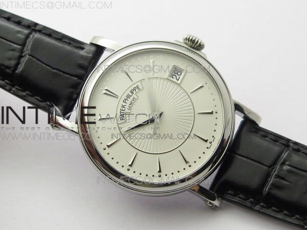 Calatrava 5153G-010 SS ZF 1:1 Best Edition White textured dial on Black Leather Strap A324CS - Image 2