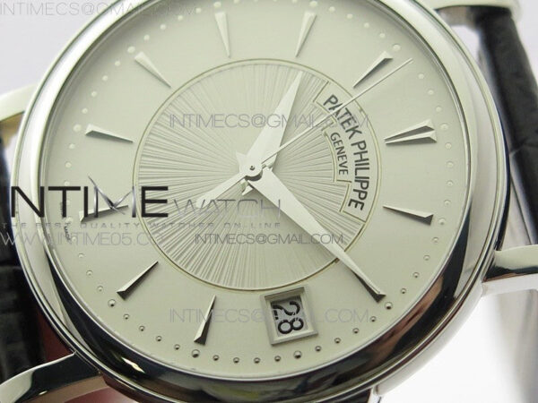 Calatrava 5153G-010 SS ZF 1:1 Best Edition White textured dial on Black Leather Strap A324CS - Image 4