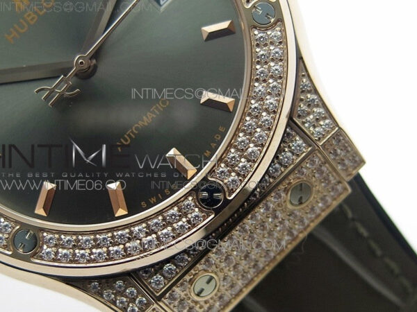 Classic Fusion 42mm RG Paved Diamonds Case/Bezel B50F Gray Dial On Gray Gummy Strap A2892 - Image 6