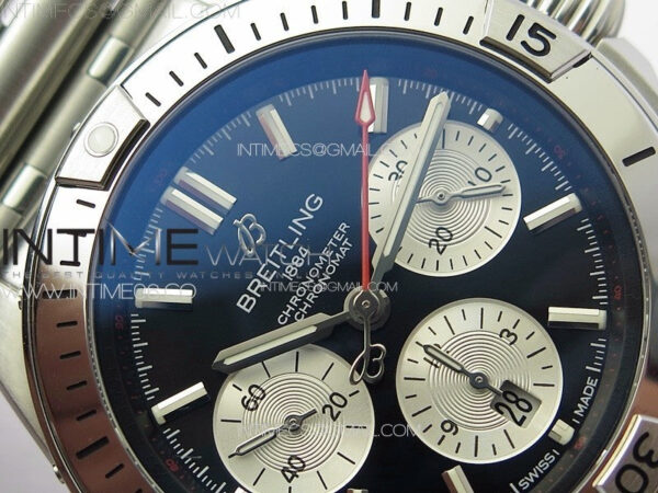 Chronomat B01 42mm SS TF 1:1 Best Edition Black Dial White Subdial on SS Bracelet A7750 - Image 9