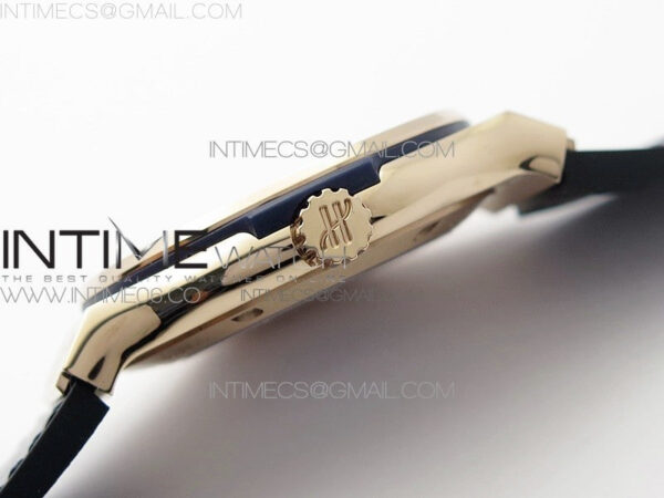 Classic Fusion 42mm RG Paved Diamonds Bezel B50F Blue Dial On Blue Gummy Strap A2892 - Image 9