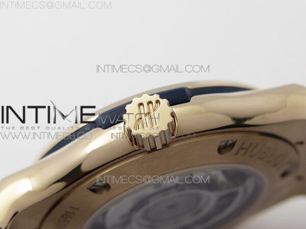 Classic Fusion 42mm RG Paved Diamonds Bezel B50F Blue Dial On Blue Gummy Strap A2892 - Image 10