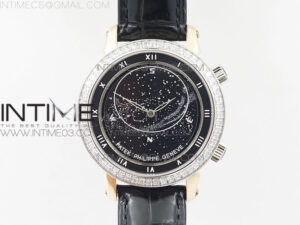 6104P Moon RG Black Dial Diamond Bezel on Black Leather Strap A240 V2