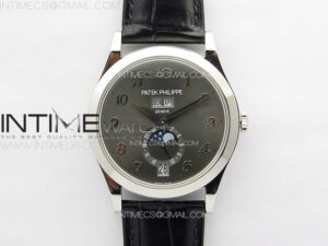 Annual Calendar Moonphase 5396 SS PPF 1:1 Best Edition Gray Dial on Black Leather Strap PPF324
