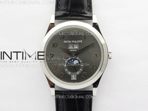 Annual Calendar Moonphase 5396 SS PPF 1:1 Best Edition Gray Dial on Black Leather Strap PPF324