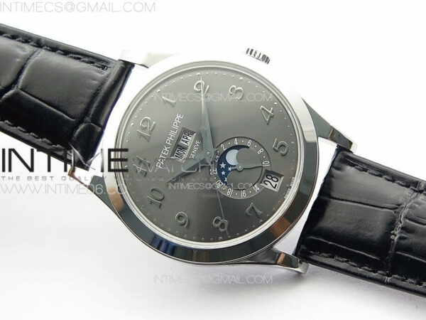 Annual Calendar Moonphase 5396 SS PPF 1:1 Best Edition Gray Dial on Black Leather Strap PPF324 - Image 2