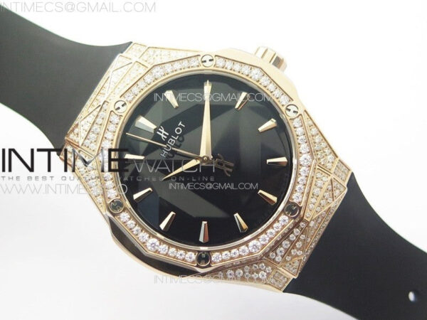 Classic Fusion Orlinski SS Full Real Diamonds RG B50F 1:1 Best Edition Black Faceted Dial on Black Rubber Strap A2892 - Image 2