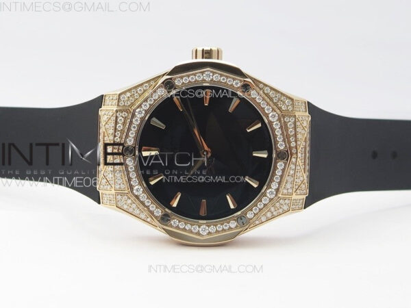 Classic Fusion Orlinski SS Full Real Diamonds RG B50F 1:1 Best Edition Black Faceted Dial on Black Rubber Strap A2892 - Image 3