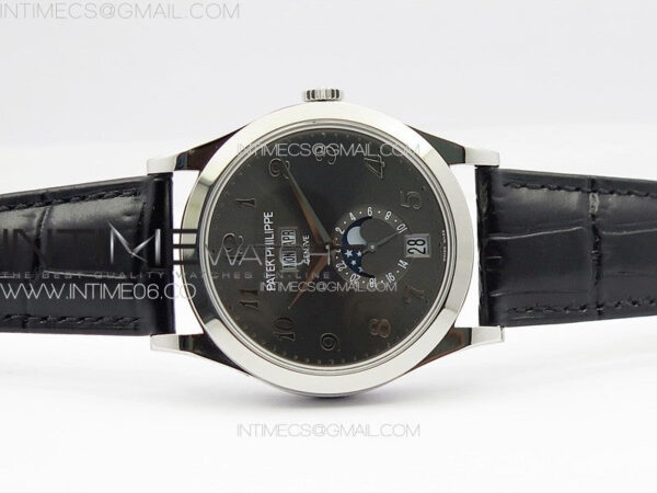 Annual Calendar Moonphase 5396 SS PPF 1:1 Best Edition Gray Dial on Black Leather Strap PPF324 - Image 3