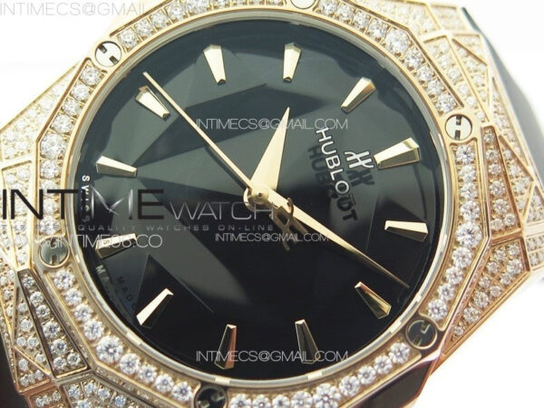 Classic Fusion Orlinski SS Full Real Diamonds RG B50F 1:1 Best Edition Black Faceted Dial on Black Rubber Strap A2892 - Image 4