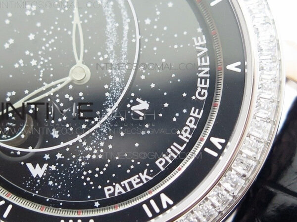 6104P Moon RG Black Dial Diamond Bezel on Black Leather Strap A240 V2 - Image 5