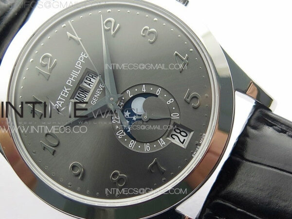 Annual Calendar Moonphase 5396 SS PPF 1:1 Best Edition Gray Dial on Black Leather Strap PPF324 - Image 5