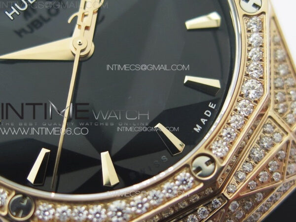 Classic Fusion Orlinski SS Full Real Diamonds RG B50F 1:1 Best Edition Black Faceted Dial on Black Rubber Strap A2892 - Image 5
