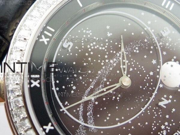 6104P Moon RG Black Dial Diamond Bezel on Black Leather Strap A240 V2 - Image 6