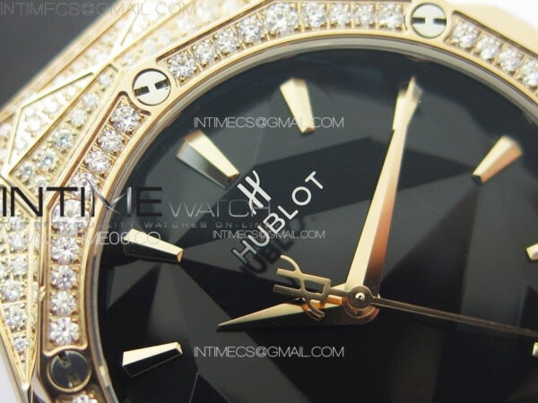 Classic Fusion Orlinski SS Full Real Diamonds RG B50F 1:1 Best Edition Black Faceted Dial on Black Rubber Strap A2892 - Image 7