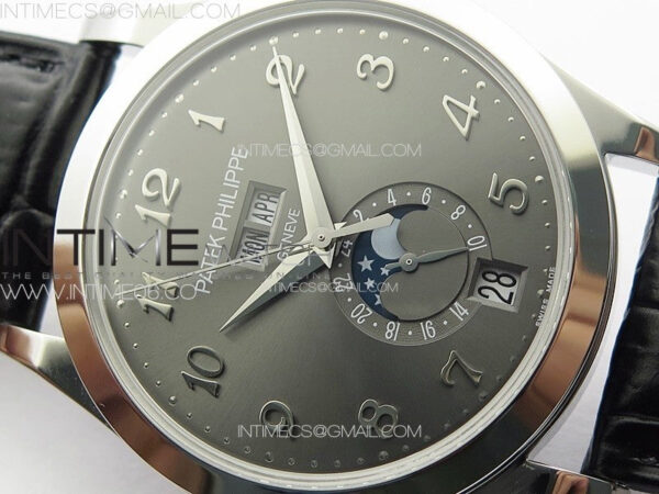 Annual Calendar Moonphase 5396 SS PPF 1:1 Best Edition Gray Dial on Black Leather Strap PPF324 - Image 7