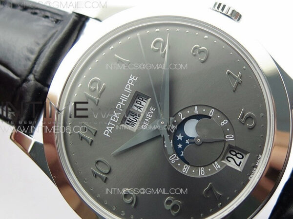 Annual Calendar Moonphase 5396 SS PPF 1:1 Best Edition Gray Dial on Black Leather Strap PPF324 - Image 8