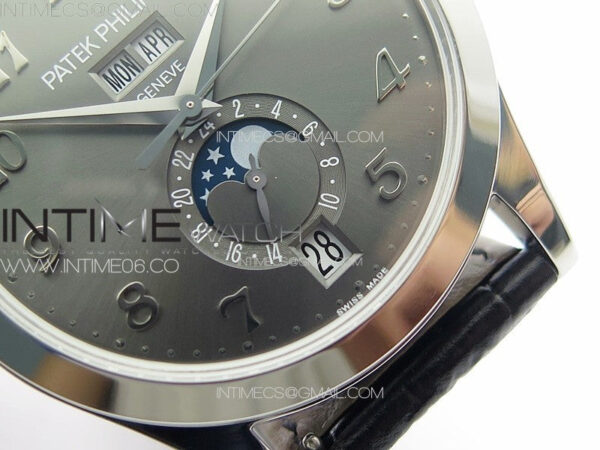 Annual Calendar Moonphase 5396 SS PPF 1:1 Best Edition Gray Dial on Black Leather Strap PPF324 - Image 9