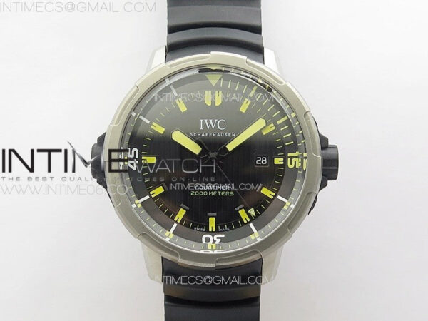 Aquatimer IW358002 SS V6S 1:1 Best Edition Black Dial Yellow Sticks Markers on Black Rubber Strap A2824