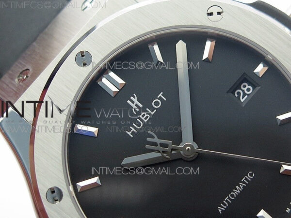 Classic Fusion 42mm SS WWF 1:1 Best Edition Black Dial On Black Gummy Strap Asian HB1112 - Image 7