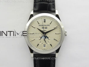 Annual Calendar Moonphase 5396 SS PPF 1:1 Best Edition White Dial on Black Leather Strap PPF324