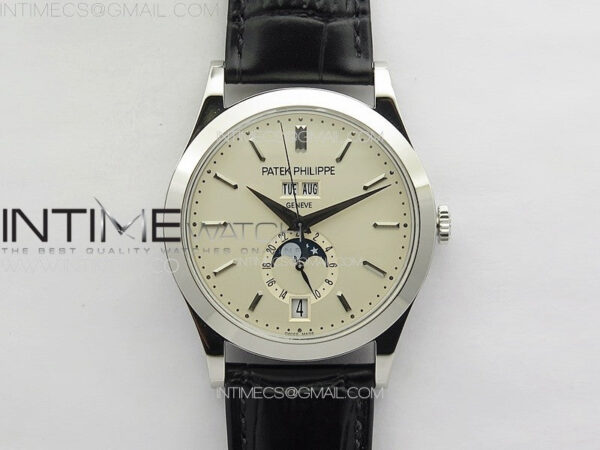 Annual Calendar Moonphase 5396 SS PPF 1:1 Best Edition White Dial on Black Leather Strap PPF324