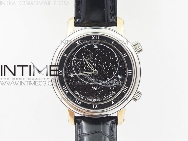 6104P Moon RG/SS Black Dial on Black Leather Strap A240 V2