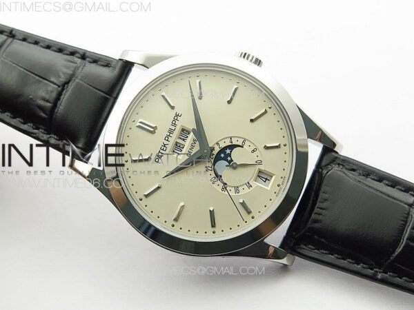 Annual Calendar Moonphase 5396 SS PPF 1:1 Best Edition White Dial on Black Leather Strap PPF324 - Image 2