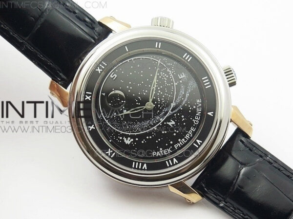 6104P Moon RG/SS Black Dial on Black Leather Strap A240 V2 - Image 2