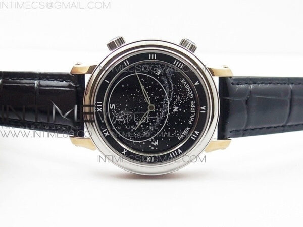 6104P Moon RG/SS Black Dial on Black Leather Strap A240 V2 - Image 3