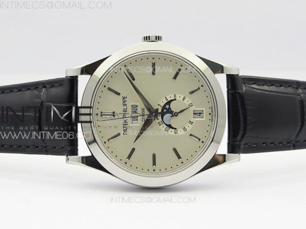 Annual Calendar Moonphase 5396 SS PPF 1:1 Best Edition White Dial on Black Leather Strap PPF324 - Image 3