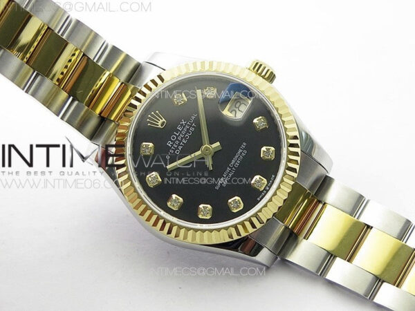 DateJust 31mm 72610 SS/YG APSF Best Edition Black Dial Crystals Markers on Oyster Bracelet A2824 - Image 3