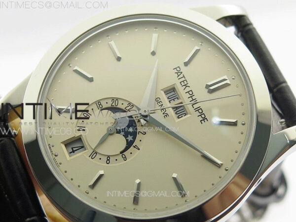 Annual Calendar Moonphase 5396 SS PPF 1:1 Best Edition White Dial on Black Leather Strap PPF324 - Image 4