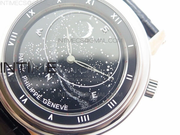 6104P Moon RG/SS Black Dial on Black Leather Strap A240 V2 - Image 4