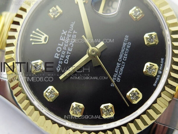 DateJust 31mm 72610 SS/YG APSF Best Edition Black Dial Crystals Markers on Oyster Bracelet A2824 - Image 7