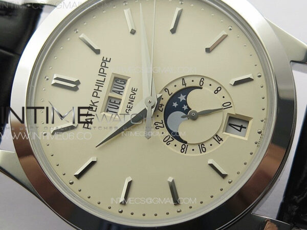 Annual Calendar Moonphase 5396 SS PPF 1:1 Best Edition White Dial on Black Leather Strap PPF324 - Image 7