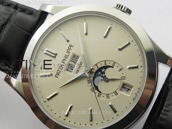 Annual Calendar Moonphase 5396 SS PPF 1:1 Best Edition White Dial on Black Leather Strap PPF324 - Image 8