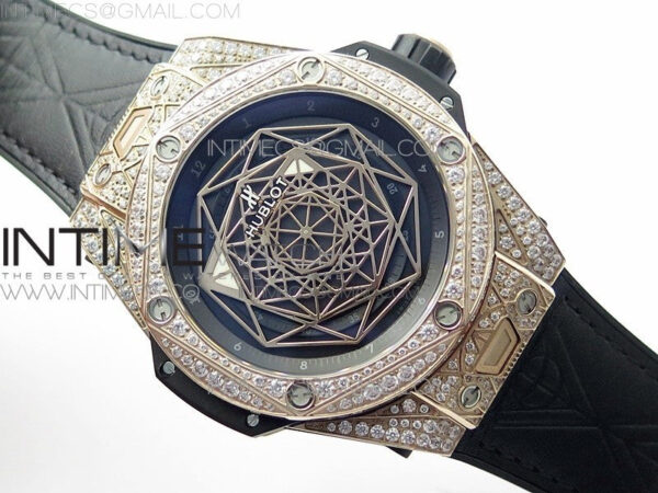 Big Bang Sang Bleu RG Ti Crystal Case Bezel WWF 1:1 Best Edition Black Skeletonal Dial On Black Gummy Strap Asian HB1213 V2 - Image 2