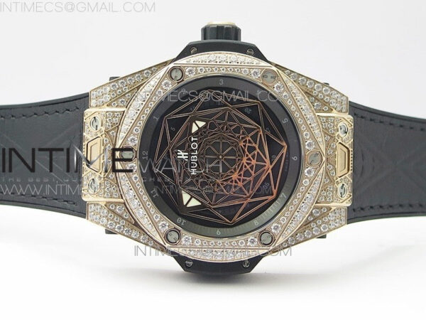 Big Bang Sang Bleu RG Ti Crystal Case Bezel WWF 1:1 Best Edition Black Skeletonal Dial On Black Gummy Strap Asian HB1213 V2 - Image 3
