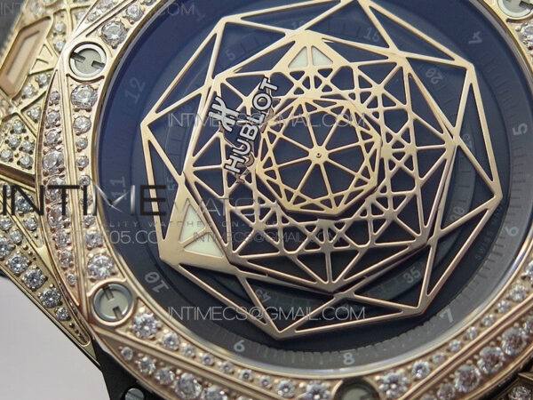 Big Bang Sang Bleu RG Ti Crystal Case Bezel WWF 1:1 Best Edition Black Skeletonal Dial On Black Gummy Strap Asian HB1213 V2 - Image 6