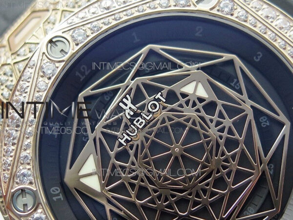 Big Bang Sang Bleu RG Ti Crystal Case Bezel WWF 1:1 Best Edition Black Skeletonal Dial On Black Gummy Strap Asian HB1213 V2 - Image 7