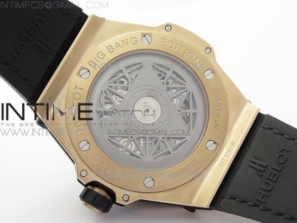 Big Bang Sang Bleu RG Ti Crystal Case Bezel WWF 1:1 Best Edition Black Skeletonal Dial On Black Gummy Strap Asian HB1213 V2 - Image 18